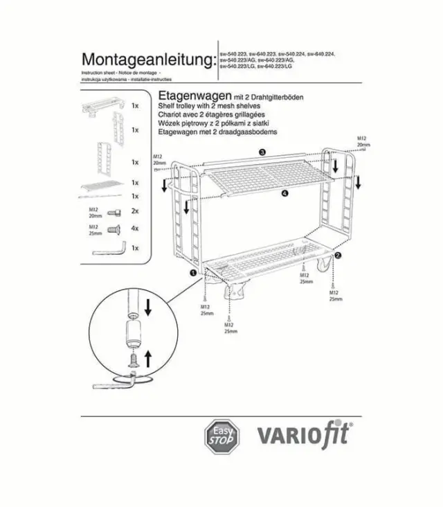 Variofit sw-640.223/AG Τρόλεϊ Μεταφοράς 2 Επιπέδων με Επικλινή Ράφια για Φορτίο Βάρους ως 400kg 2