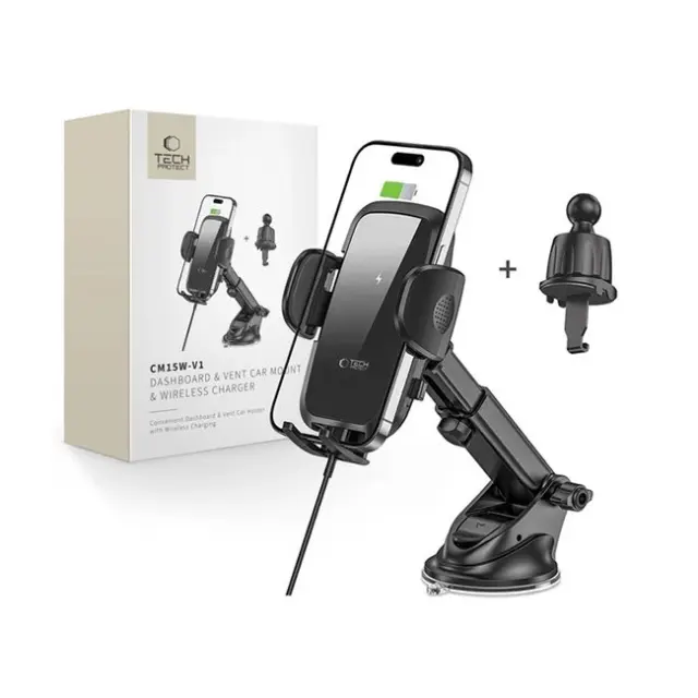 Tech-Protect Car Phone Holder with 15W Inductive Charger for Cockpit/Air Vent CM15W-V1 Black