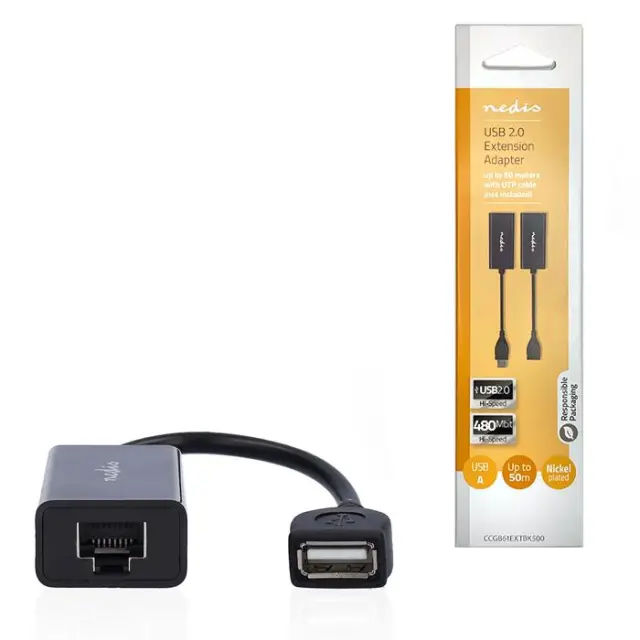 Σετ καλωδίων προέκτασης USB A αρσ. - 1x RJ45 θηλ. & USB A θηλ. - 1x RJ45 θηλ. σε UTP θηλ., με ενίσχυση σήματος έως 50m.