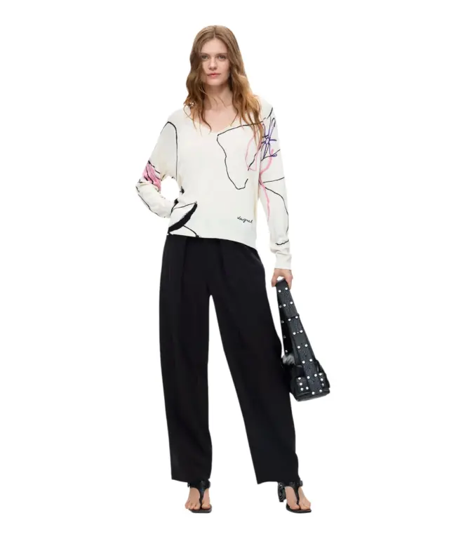 Desigual - Γυναικεία Μακρυμάνικη Πλεκτή Μπλούζα 26WWJF29-1022 Λευκό 3