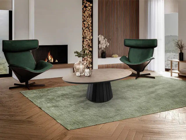 Τραπεζάκι σαλονιού Koria 599337 οβάλ Matt Stone με μαύρο MDF 130×42×70 cm Πέτρα 2