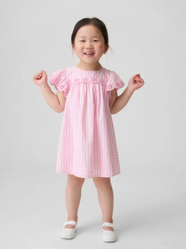 Βρεφικό & Νηπιακό Eyelet Καρό Φόρεμα Pink gingham