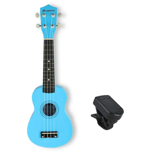 SUPRIMO UK21 SET LB soprano ukulele 21" blue wooden cover 3 picks spare strings tuner set for children learning to play 3