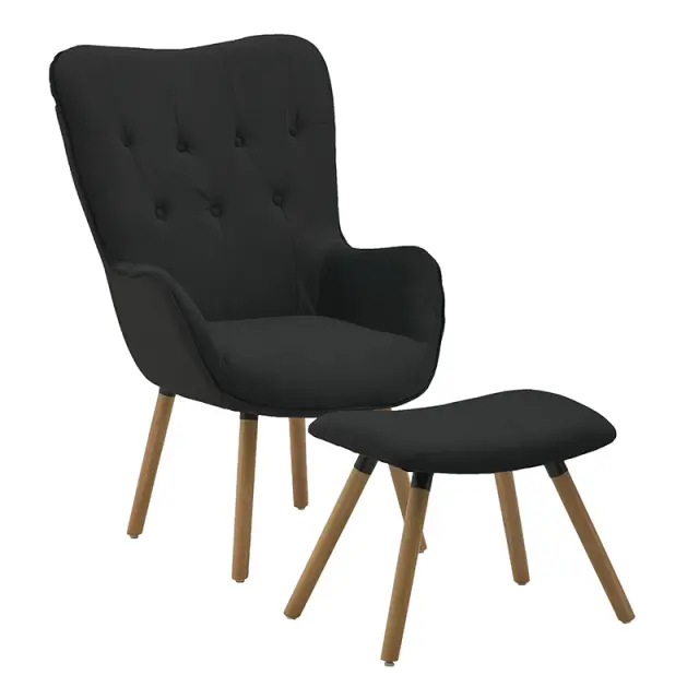 Πολυθρόνα Με Υποπόδιο Μαύρο Βελούδο 68x75x105cm Σετ 2τμχ 3-50-777-0017