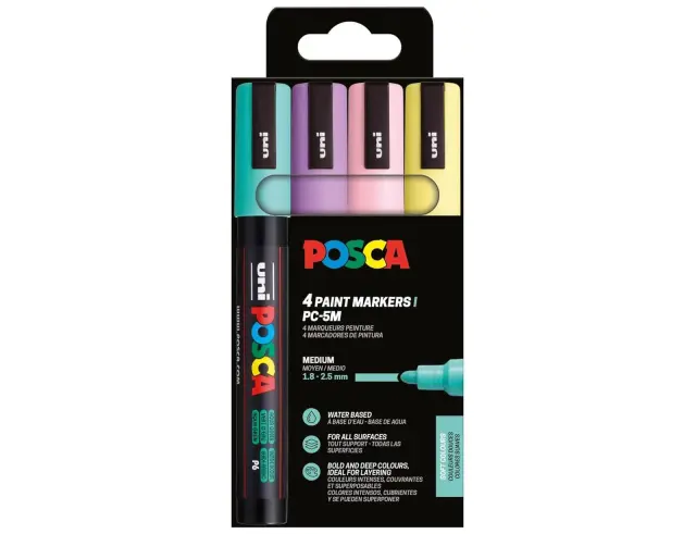 Μαρκαδόροι Σχεδίου Uni Posca PC-5M Soft Medium με πάχος μύτης 1.8-2.5mm - 4 τεμάχιαPC-5M 4P SET SOFT COLOR