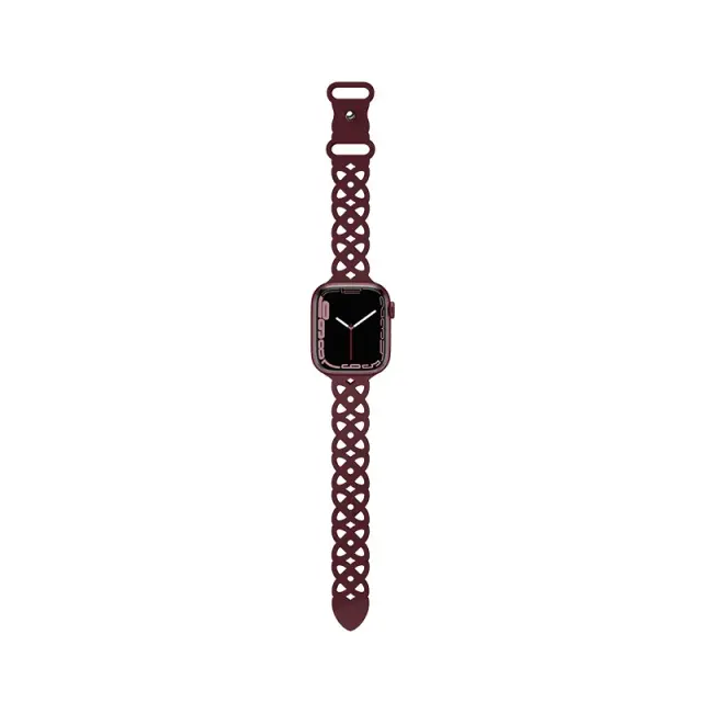 Watchband Hoco WA09 Flexible Rhombus Hollow 42/44/45/49mm για Apple Watch 1/2/3/4/5/6/7/8/SE/Ultra Red Wine Silicon Band 3