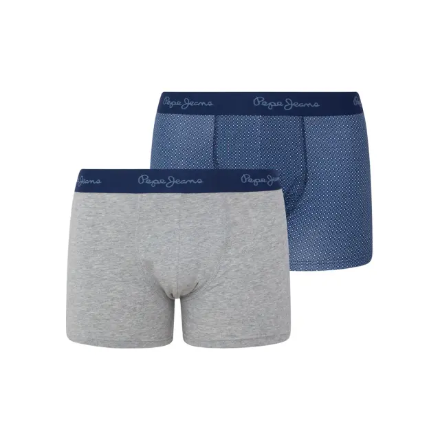 Pepe Jeans Ανδρικό Boxer Bernie Trunk - Διπλό Πακέτο, Χρώμα Grey Marl/Steel Blue/White