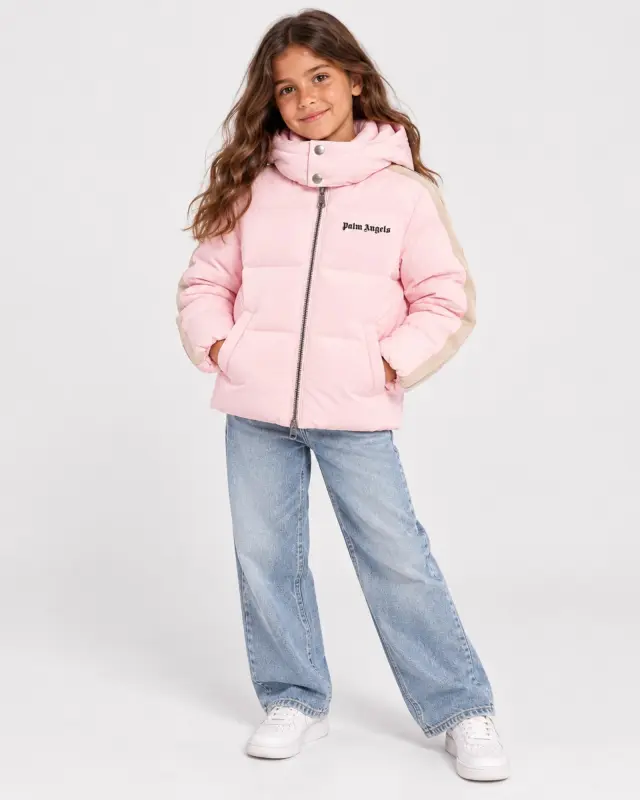Palm Angels Kids Ροζ Puffer Jacket με Logo & Ρίγες - 10 Y 2