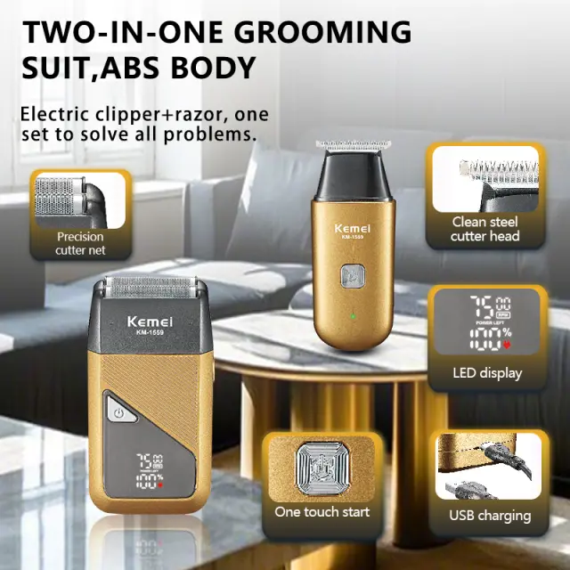 Σετ ξυριστική μηχανή & Trimmer - 2in1 - KM-1559 - Kemei 2