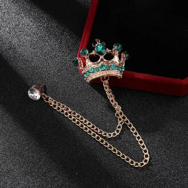 Χρυσαφί Καρφίτσα Πέτου Crown με Τιρκουάζ Κρύσταλλο 2