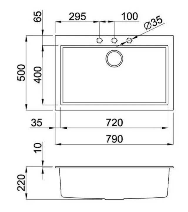 Νεροχύτης Ένθετος ELLECI QUADRA 130 79X50 Metaltek Ghisa 70 2