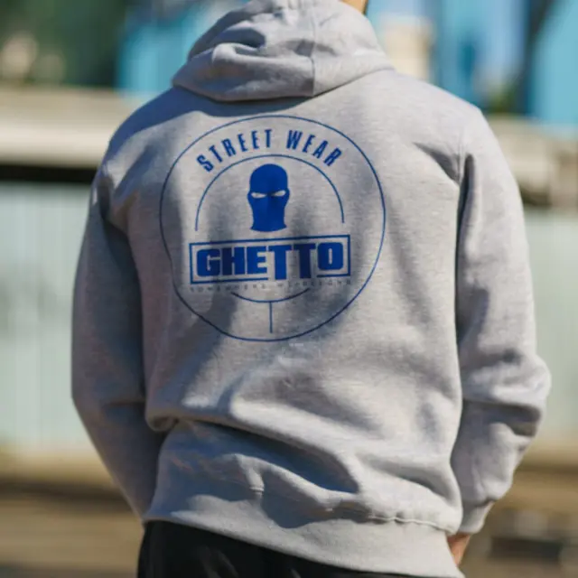 Ghetto Streetwear Zip Hoodie Embroidery Mask Logo For Men Grey