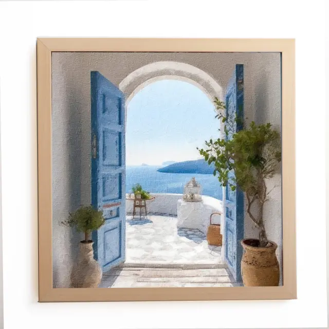Θέμα (island 3 ) 1 Κάδρο 37x37cm κορνίζα ξύλινη χρώμα φυσικό ξύλο θέμα με πλαστικοποίηση (Κ 2033/83+3 island)