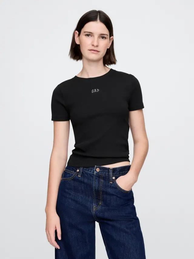 Μαύρη Modern Cropped Logo Μπλούζα Black