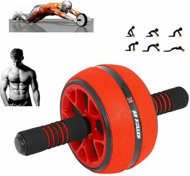 Abdominal Muscle Fitness Ρόδα Κοιλιακών Κόκκινη με Αντιολισθητικές Λαβές και Στρωματάκι για τα Γόνατα 2