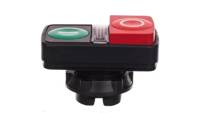 Harmony XB5, Illuminated double-headed push button head, plastic, Ø22, 1 green flush I + 1 pilot light + 1 red projecting O