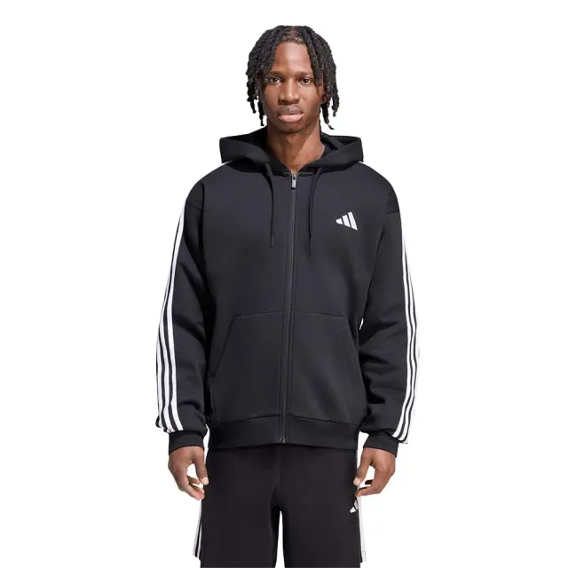 adidas Sportswear Men's 3Stripes Fleece Full-Zip Hoodie Μαύρο - Άσπρο KY6559 (adidas Sportswear)