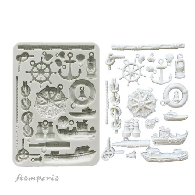 Καλούπι σιλικόνης A5, 15×21cm, Stamperia, Silent Sea, Ship's wheel and boats