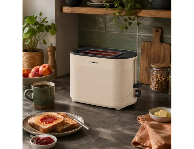 Compact Φρυγανιέρα Bosch MyMoment TAT2M123 με ισχύ 950W και χωρητικότητα 2 φέτες ψωμιού - Beige TAT2M127
