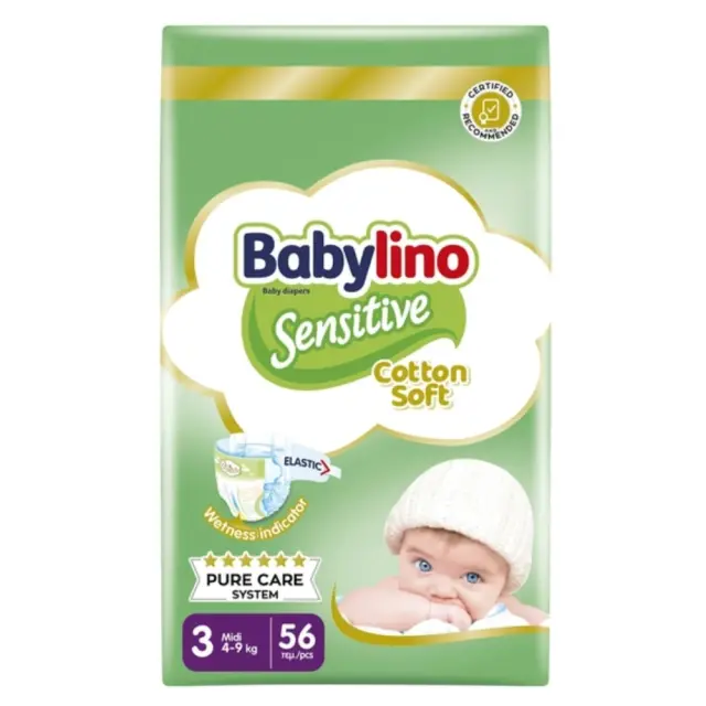 Βρεφική πάνα Babylino Sensitive No3 4-9 Kg 56 τμχ – Φροντίδα για Ευαίσθητο Δέρμα