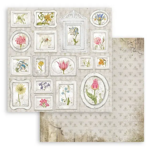 Χαρτί scrapbooking διπλής όψης 30x30cm Stamperia, Romantic Garden House, Tags
