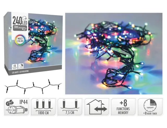 240 Φωτάκια LED - 18 Μέτρα + 3 Μέτρα σύνδεσης, Κανονική Διάταξη, με χειριστήριο, 8 προγράμματα, Πράσινο καλώδιο PVC - Πολύχρωμο AX8452140 2