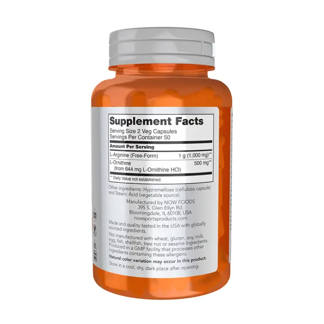 Now Foods L-Arginine & Ornithine 500/250mg 100 Κάψουλες 2