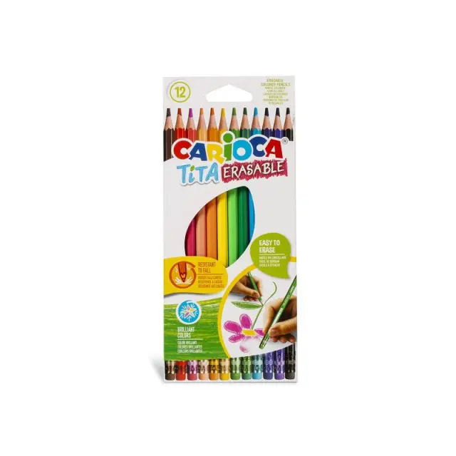 Ξυλομπογιές CARIOCA Tita Erasable 12 Χρώματα με Γόμα & Ζωντανά Χρώματα