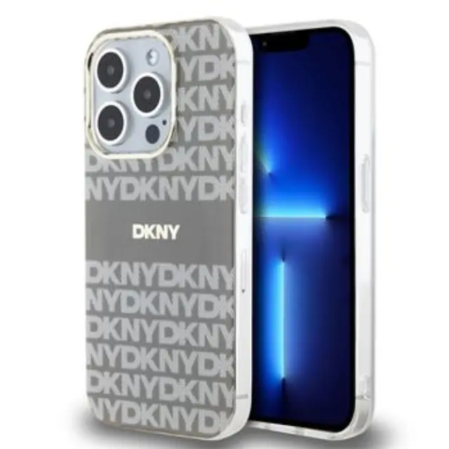 DKNY PC/TPU Repeat Pattern Tonal Stripe Magsafe Case for iPhone 14 Pro Max Beige