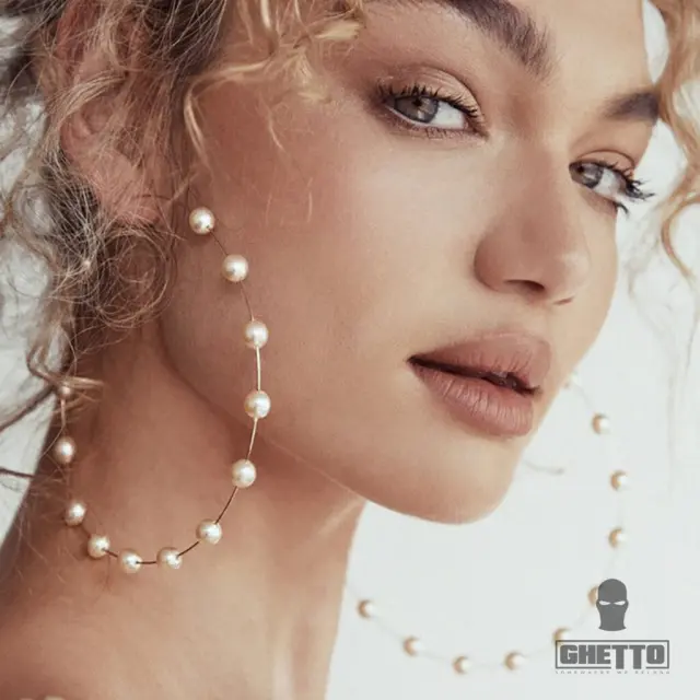 Ghetto Earrings Pearl Round Circle Hoop 2