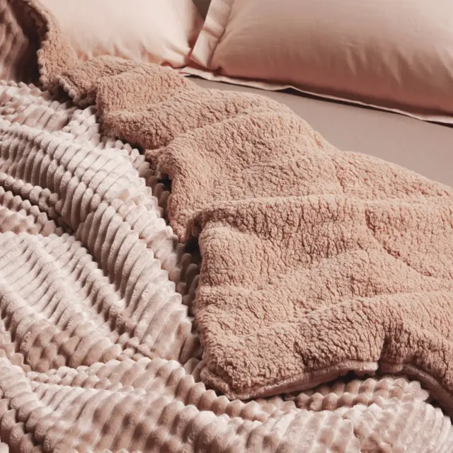 Κουβερτοπάπλωμα 220x240 Υπέρδιπλο 750gsm Fleece-Sherpa Das Home 1363 Nude 100% Πολυέστερ 2