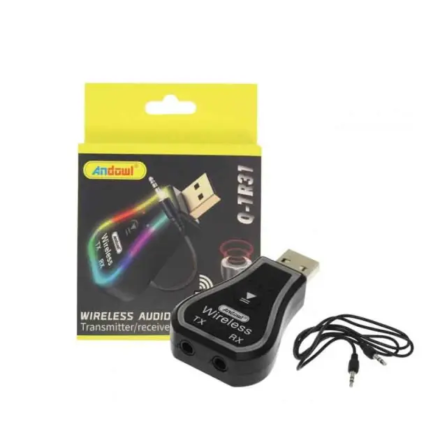 Andowl Ασύρματο Bluetooth audio Transmitter και Receiver USB μαύρο με RGB LED φωτισμό Q-TR31 - Wireless Audio Transmitter / Receiver 0751142
