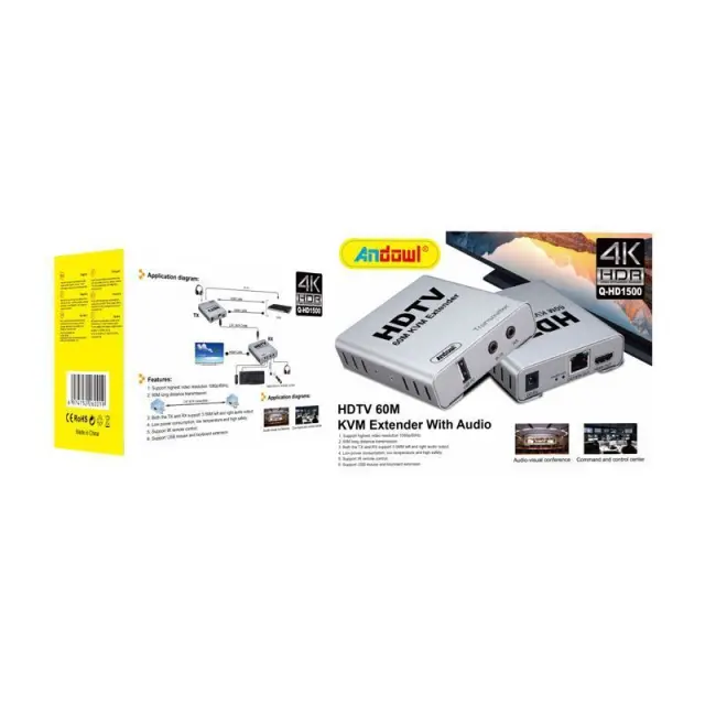 Andowl Ενισχυτής Σήματος HDMI HDTV 60M Q-HD1500 - KVM Extender With Audio 0751097