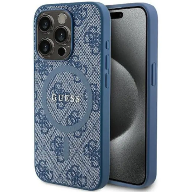 Guess 4g Collection Leather Metal Logo Magsafe Back Cover Πλαστικό Μπλε (iPhone 14 Pro Max)