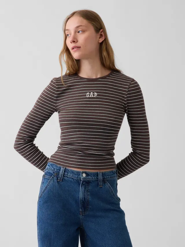 Γυναικεία Μπλούζα Modern Rib με Λογότυπο brown stripe