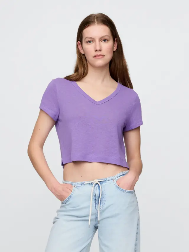 Μπλούζα με V λαιμόκοψη από Λινό Purple loganberry