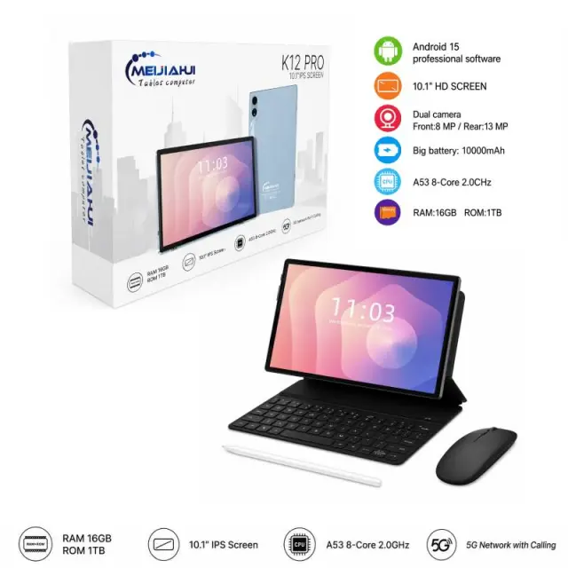 MEIJIAHUI Tablet K12 Pro 10.1" με Πληκτρολόγιο, Ποντίκι & Γραφίδα - Android Tablet with Keyboard, Mouse & Stylus 083027
