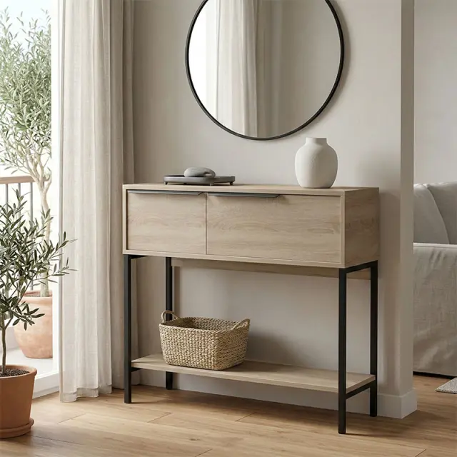 Κονσόλα Nordic pakoworld σε sonoma-μαύρη απόχρωση 90x29,5x76εκ