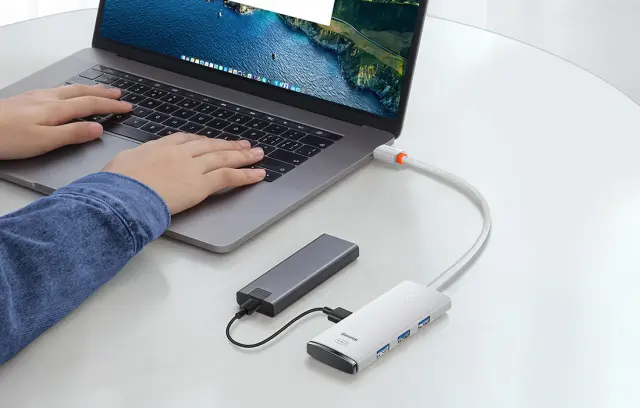 Baseus Lite Series Hub 4in1 USB-C to 4x USB 3.0 + USB-C, 25cm (Λευκό) WKQX030302 3