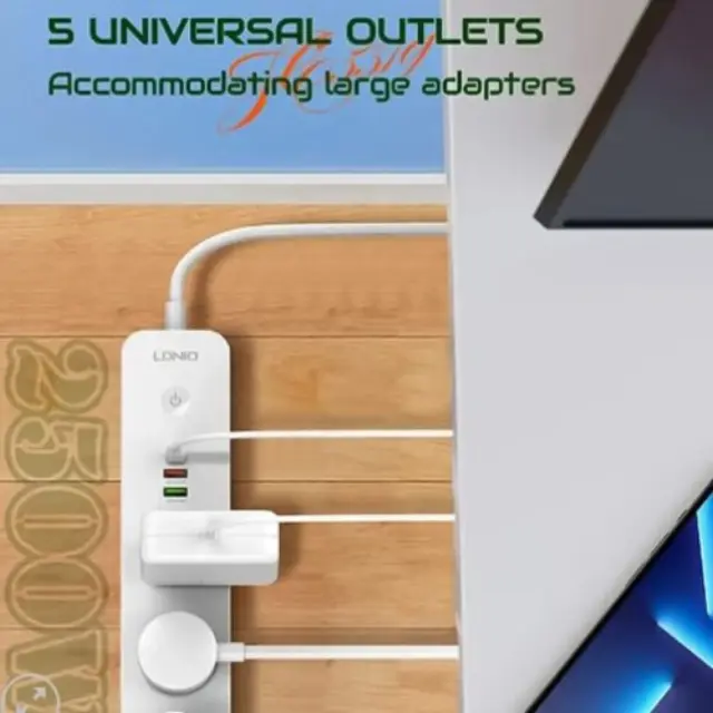 LDNIO SC5319 Πολύπριζο 2500W 5AC+2Α+1C Universal με Καλώδιο 2m Λευκό 2