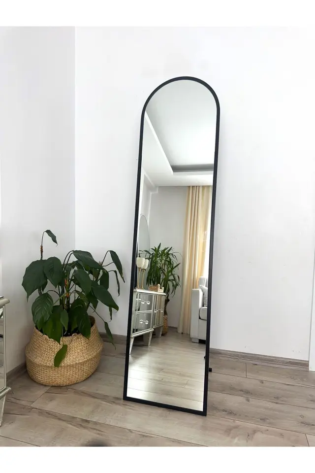 Stewehome Οβάλ επιδαπέδιος καθρέφτης με μεταλλικό πλαίσιο Μαύρο 160x40x1.5 cm