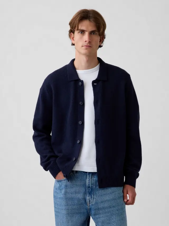 Ανδρική Πλεκτή Ζακέτα Χαλαρής Polo Γραμμής New classic navy blue