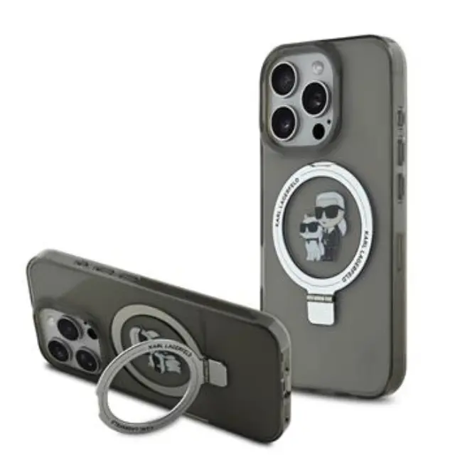 Karl Lagerfeld Ringstand Karl and Choupette MagSafe Case for iPhone 16 Pro Max Black