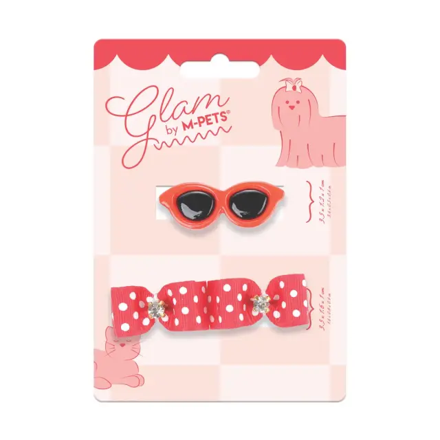 M-PETS GLAM Αξεσουάρ Τριχώματος για Σκύλους & Γάτες Clip & Λαστιχάκια Κόκκινο 3.5x1.2x1cm