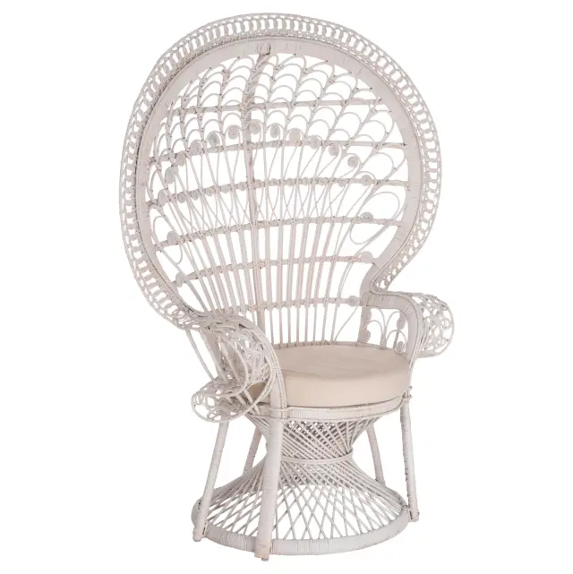 Πολυθρόνα Royal Peacock Rattan σε λευκό-μαξιλάρι λευκό 114x72x150 εκ.