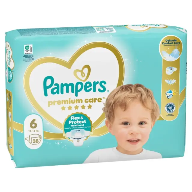 PAMPERS Πάνες με Αυτοκόλλητο Premium Care No. 6 για 13-18kg 38τμχ 2
