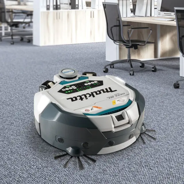 Makita DRC300Z - Ρομποτική ηλεκτρική σκούπα 18V 600 m² με τηλεχειριστήριο, 2 μπαταρίες αλκαλικές AAA, ανταλλακτικές βούρτσες 2