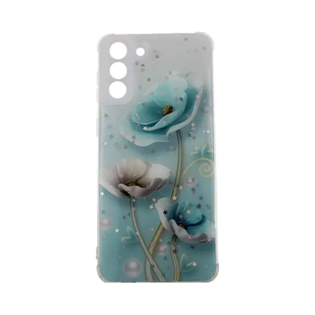 OEM Θήκη Star Glam Για Samsung Galaxy S21 Plus 5G Blue Flowers Διάφανη