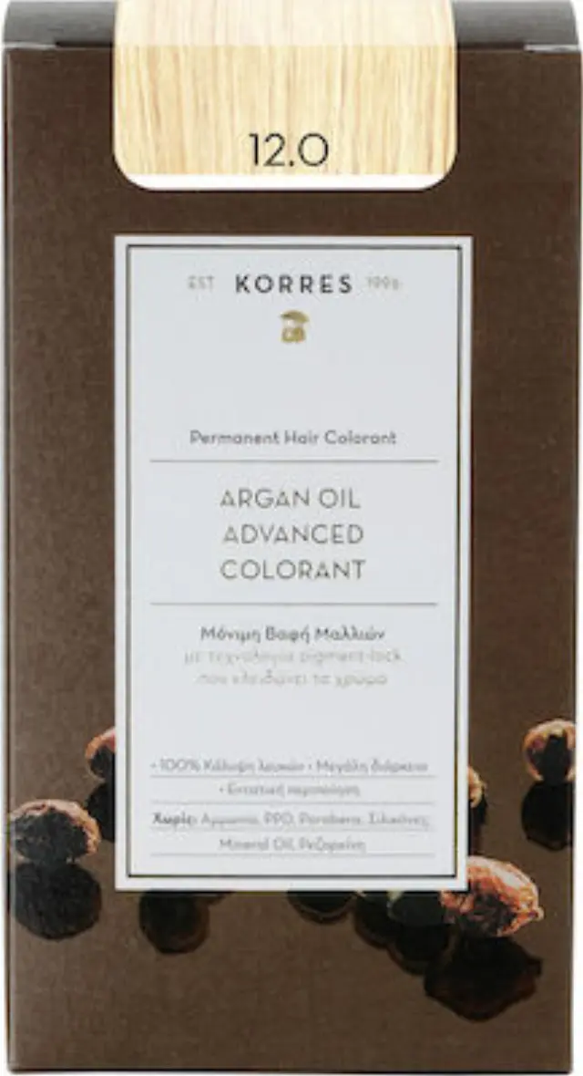 Korres Argan Oil Advanced Colorant Μόνιμη Βαφή Μαλλιών 12.0 Ξανθό Special Blonde, 50ml 2