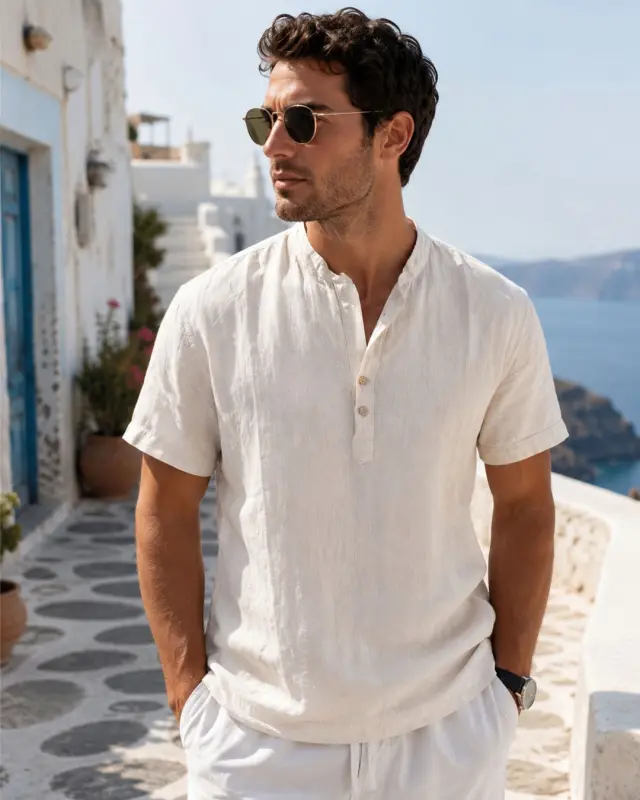 Λινή Πουκαμίσα Mao Noshame® Λευκή - 382618 - 3XL